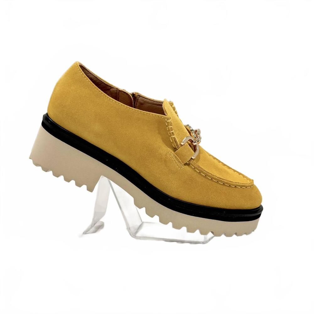 NEW ALL BLACK women's link loafers in yellow